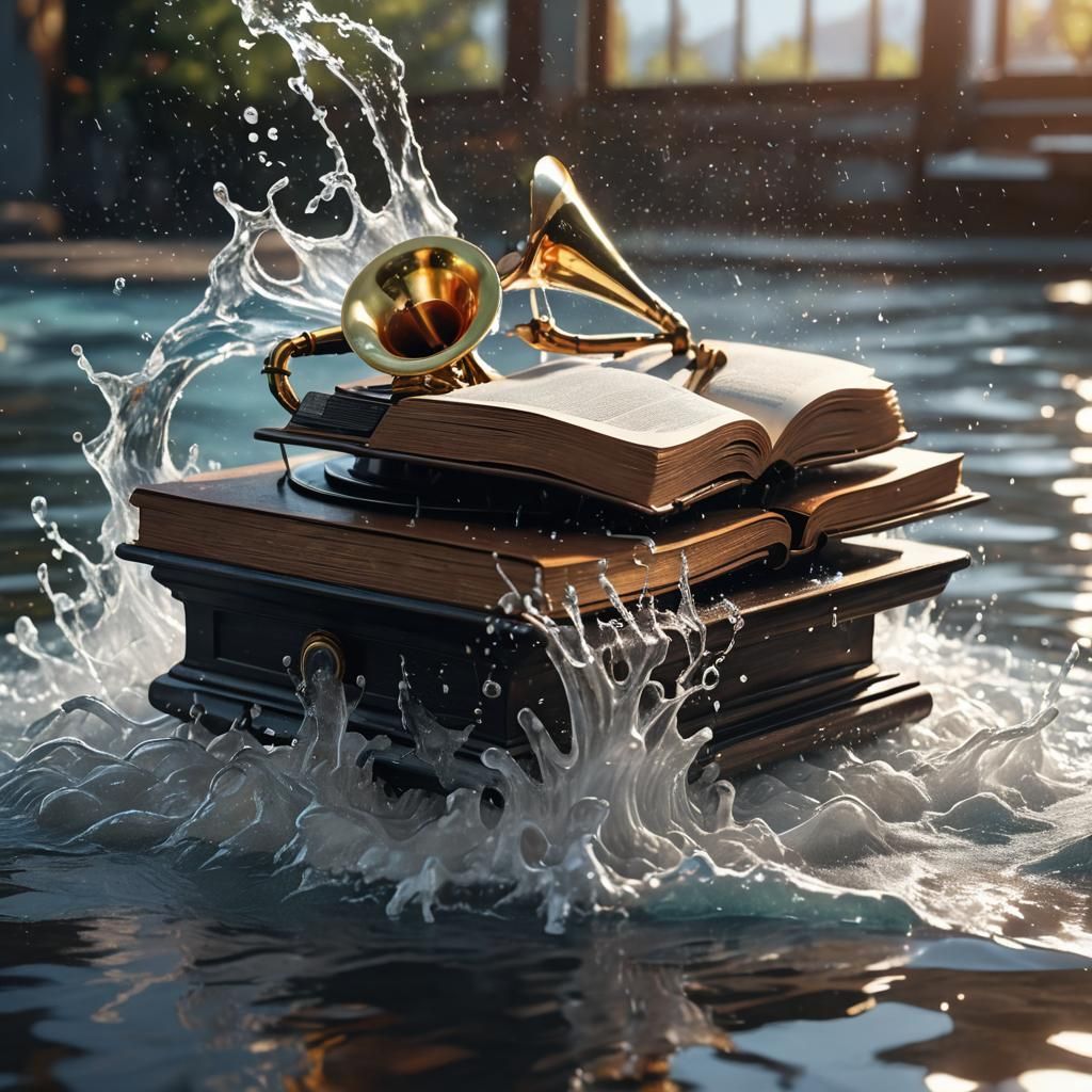 Open Book and Phonograph by the Sea