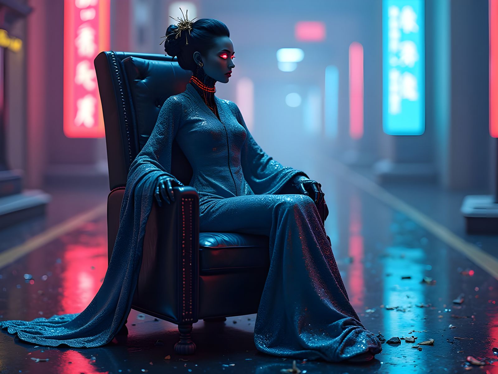 Cyborg Geisha in Digital Wasteland: Pop Surrealism Portrait