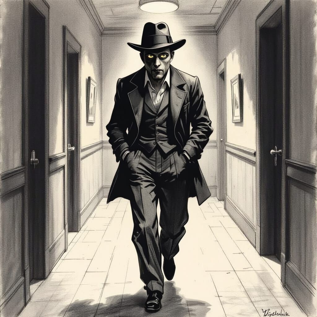 1930s Detective in Charcoal Drawing Style