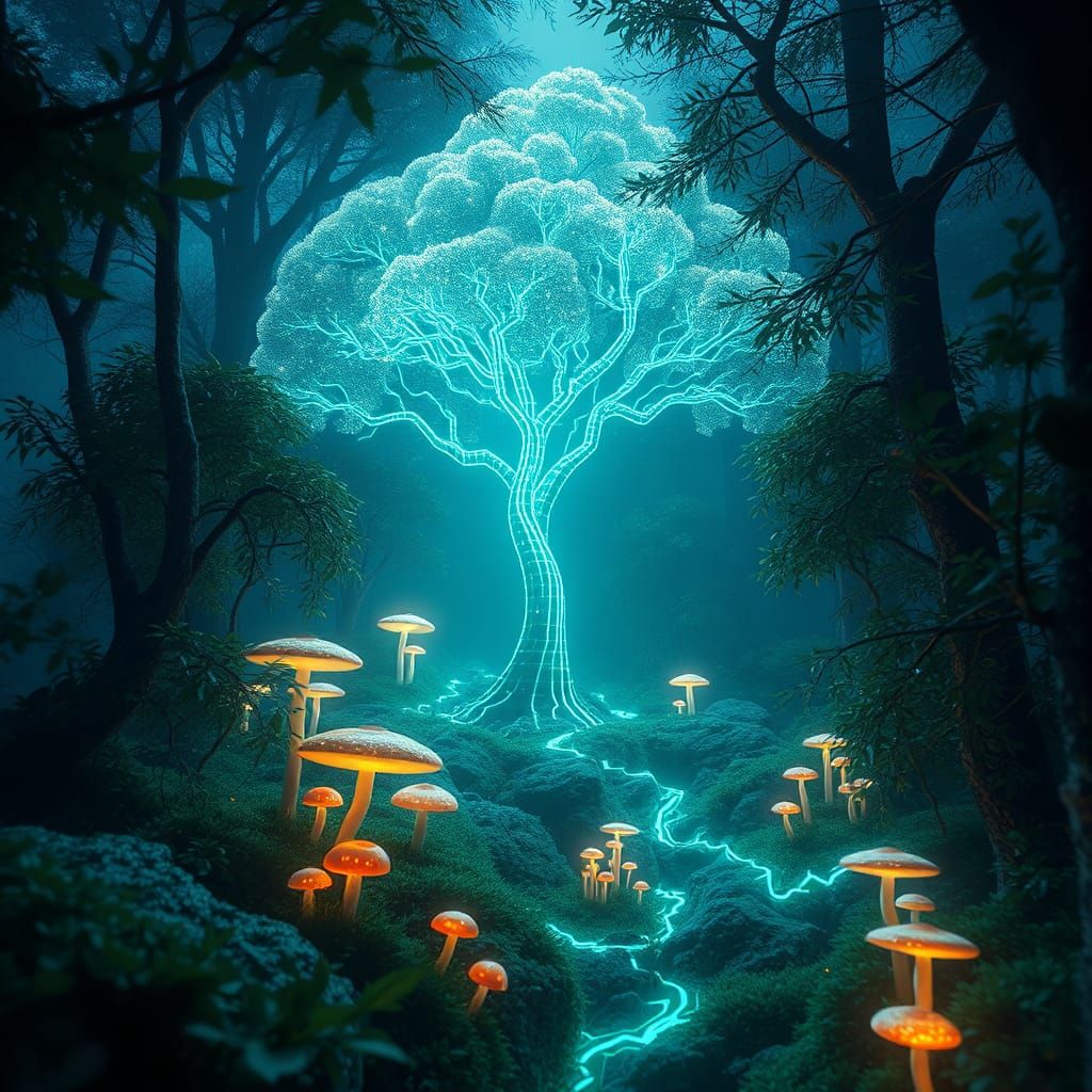 Ethereal Fusion of Nature and Futuristic Technology