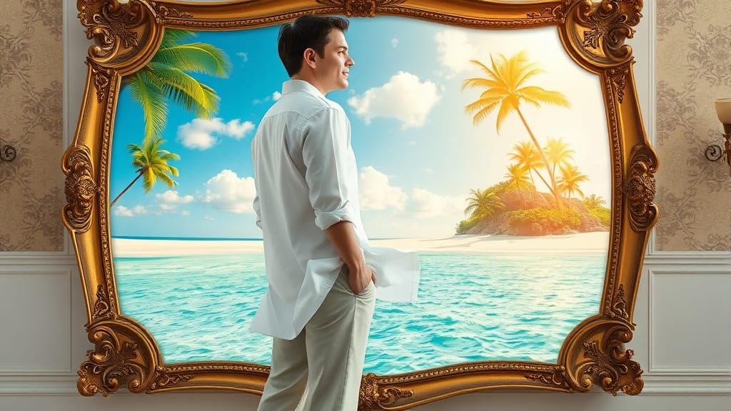 Beach Dreamscape Reflected in Ornate Mirror