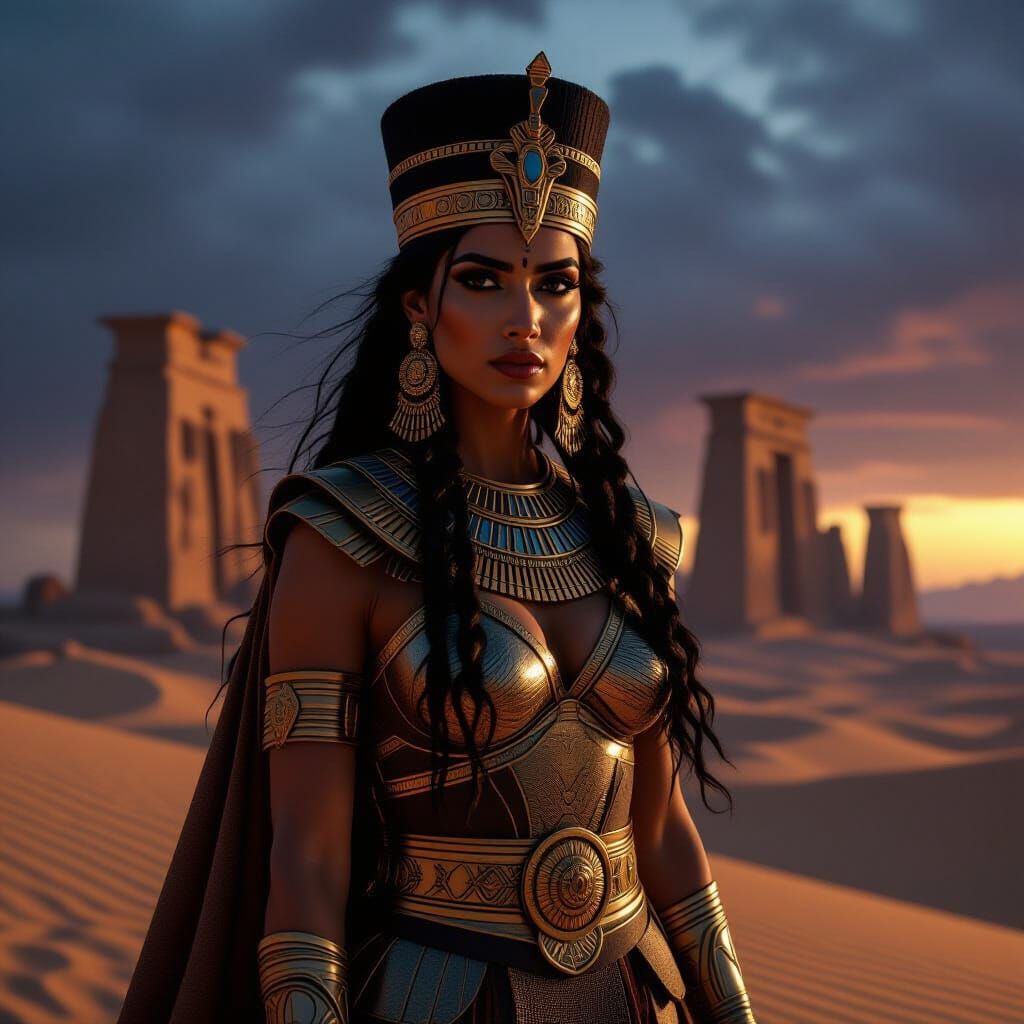 Egyptian Queen Warrior on Desert Plateau