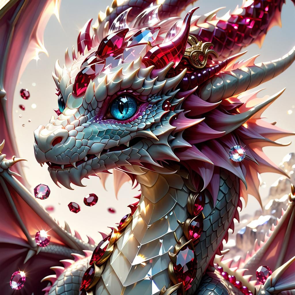 Glowing Crystal Ruby Dragon Portrait, Anime Style