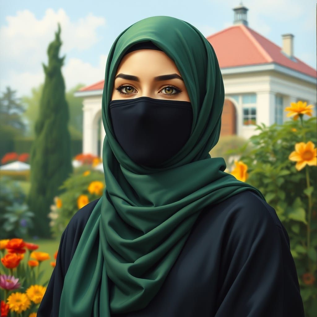 Modern Oil Painting of Woman in Hijab