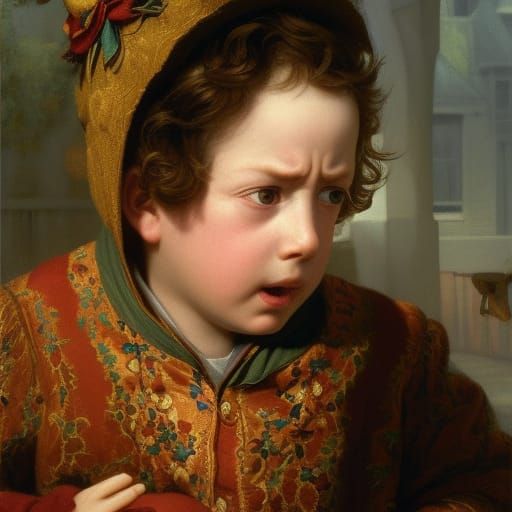 Frightened Boy Portrait in Detailed Matte Painting Style