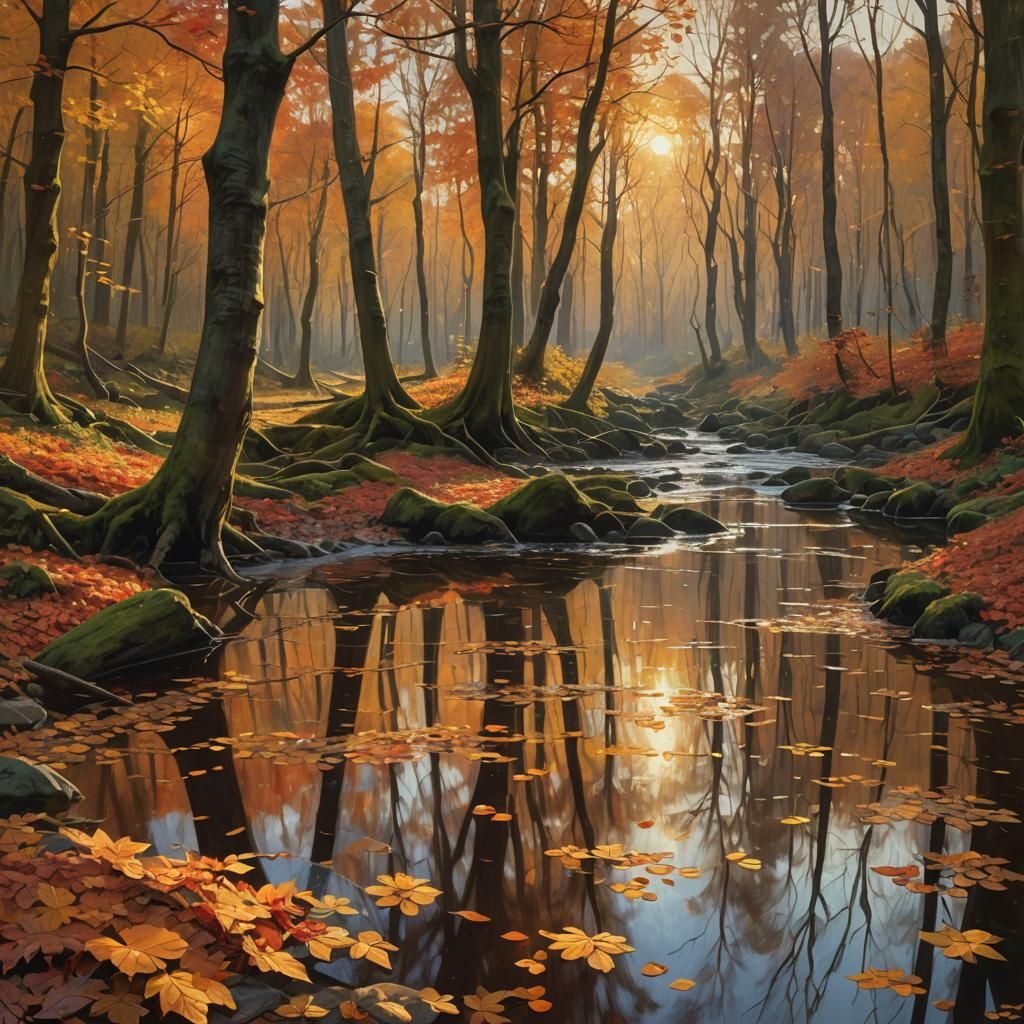 Autumn River Landscape in Impressionist Style