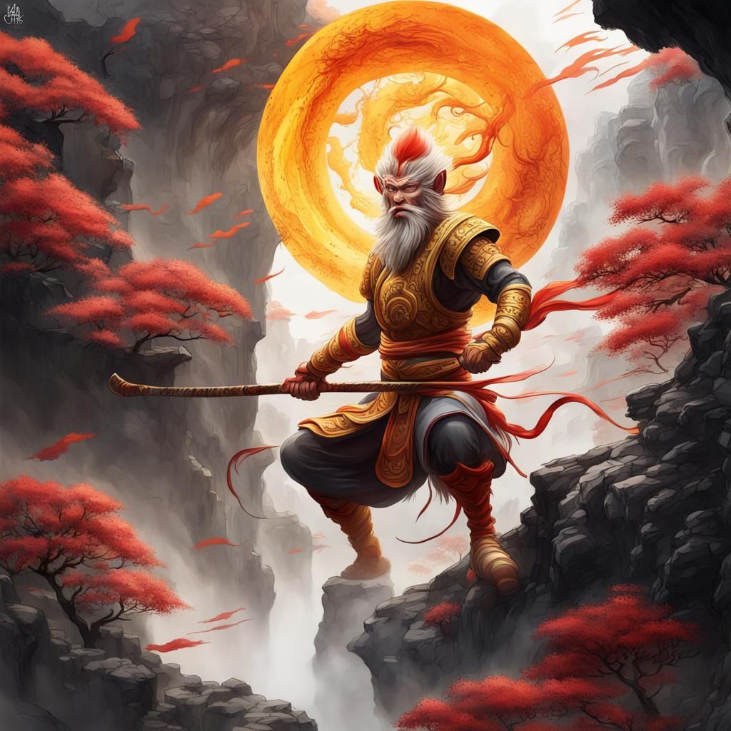 Sun Wukong in Exquisite Ink Painting