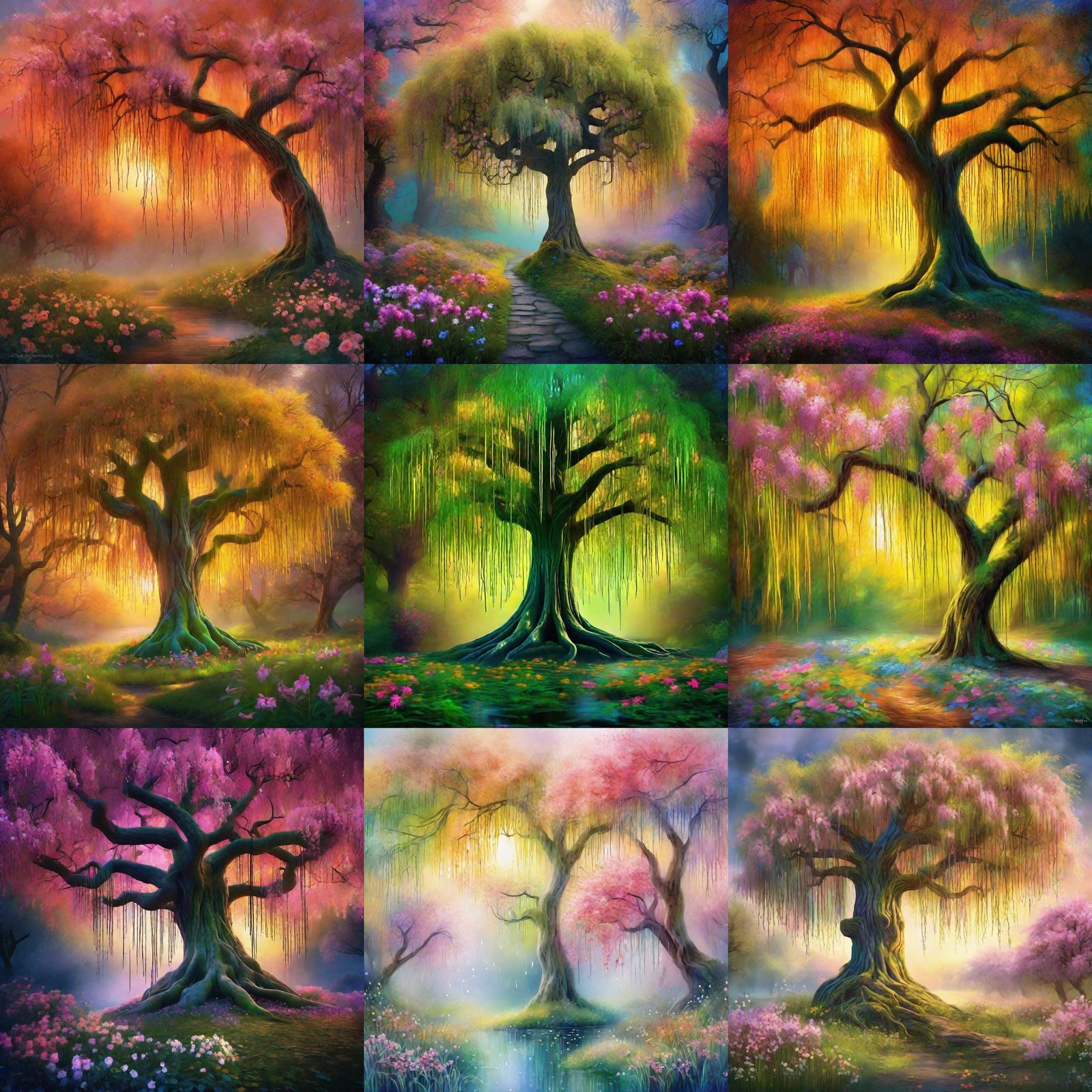 Enchanted Weeping Willow Tree in Digital Painting