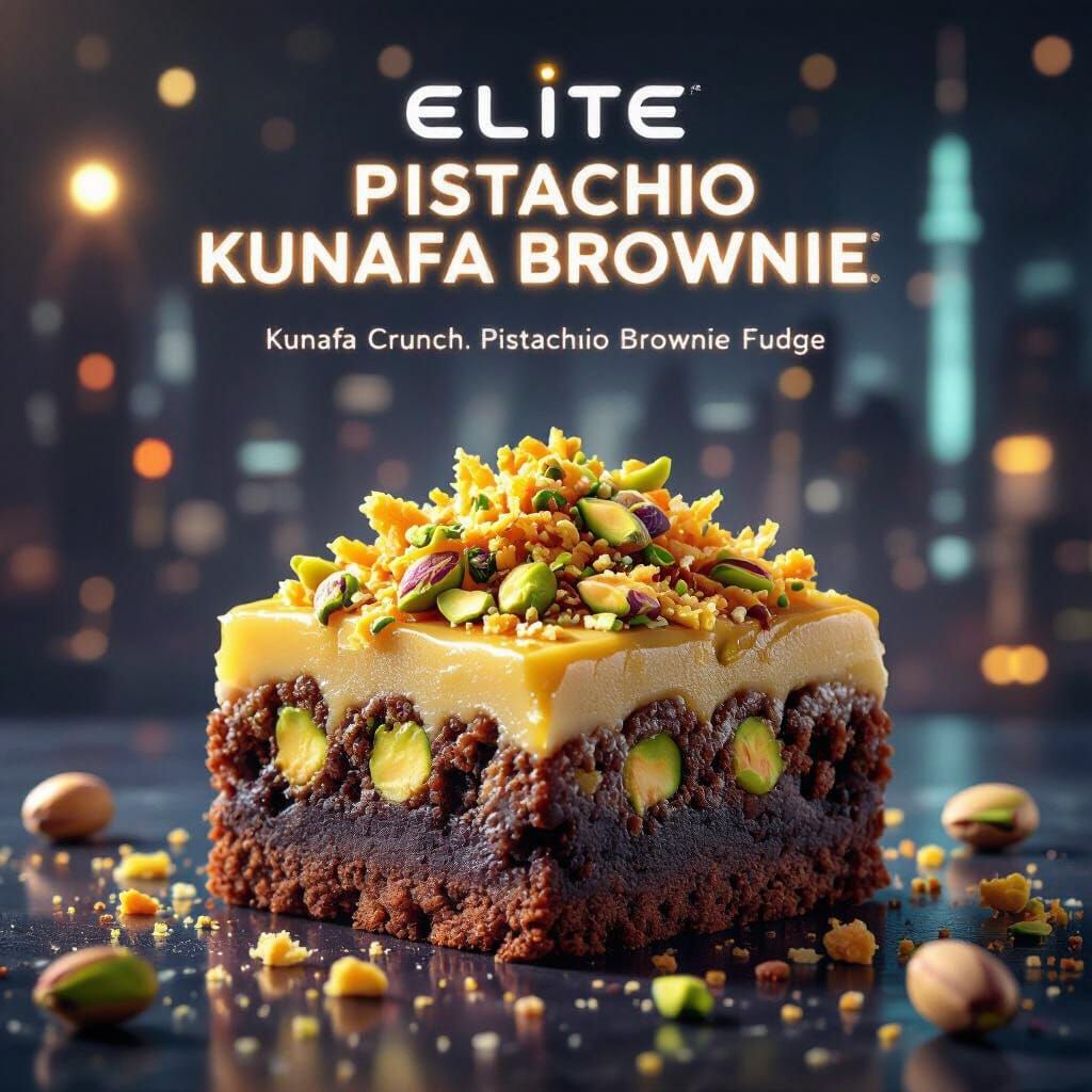 Elite Pistachio Kunafa Brownie: Futuristic 3D Food Photograp...
