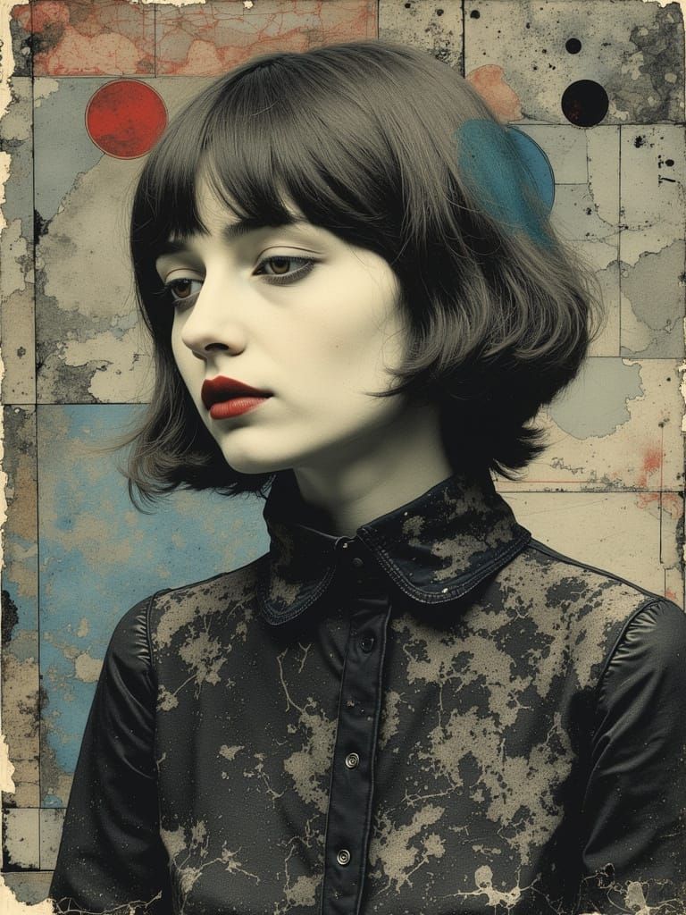 Gothic Portrait of a Melancholic Woman in Abstract Style