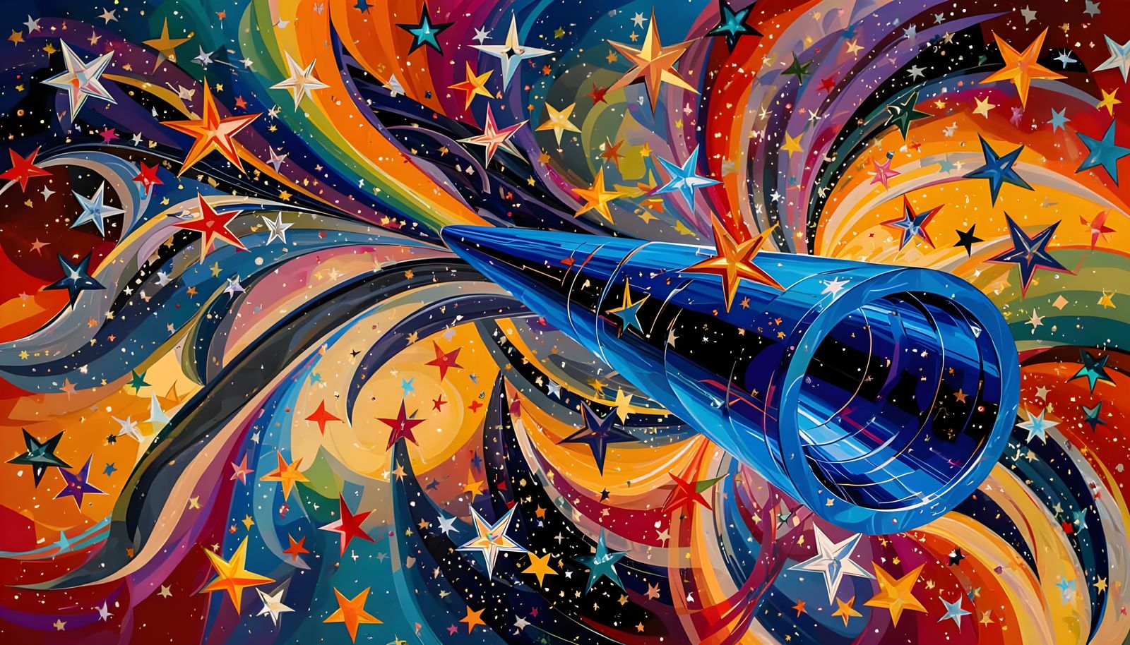 Vivid Cylinder Races Through Impasto Cosmos