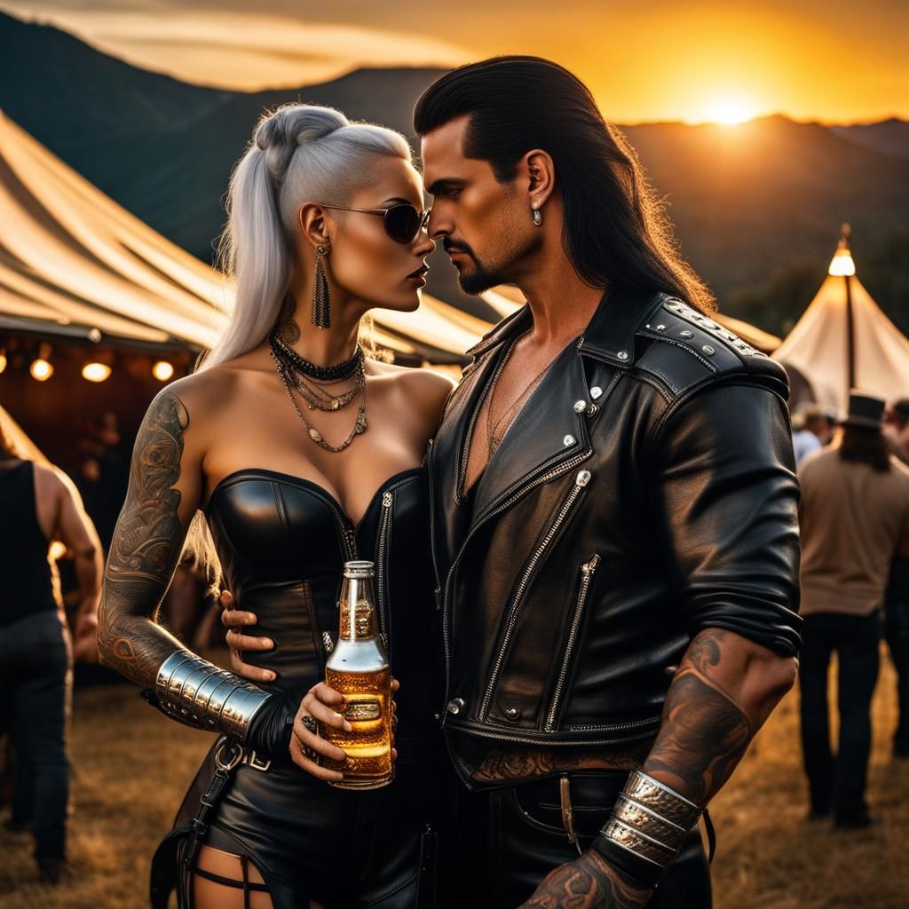 Leather Clad Couple at Beer Festival