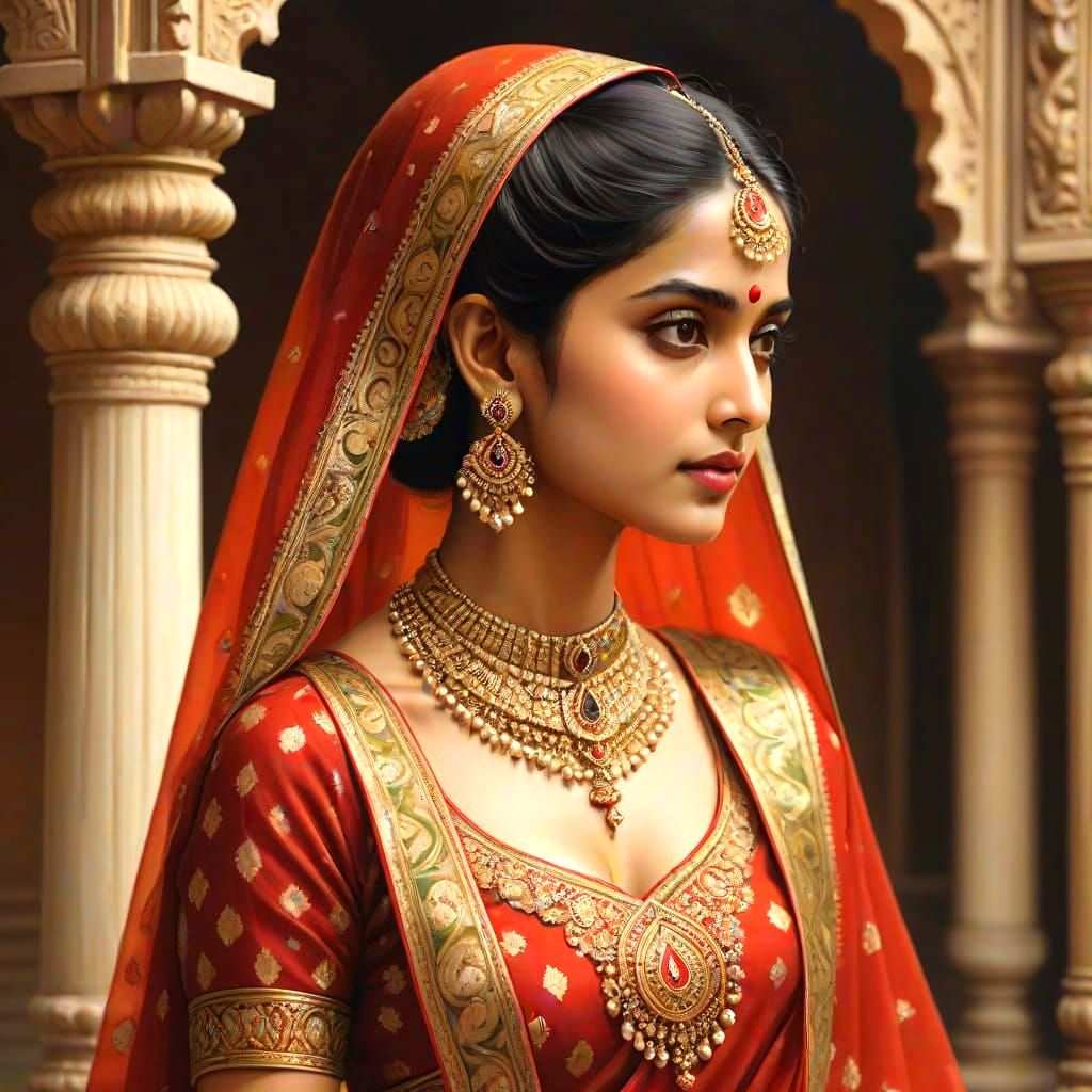 Elegant Woman in Traditional Attire with Meenakari Jewellery