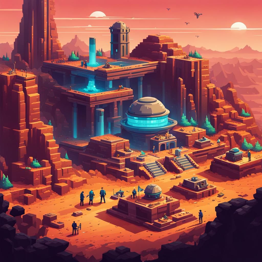 Futuristic Pixel Art Archaeological Excavation