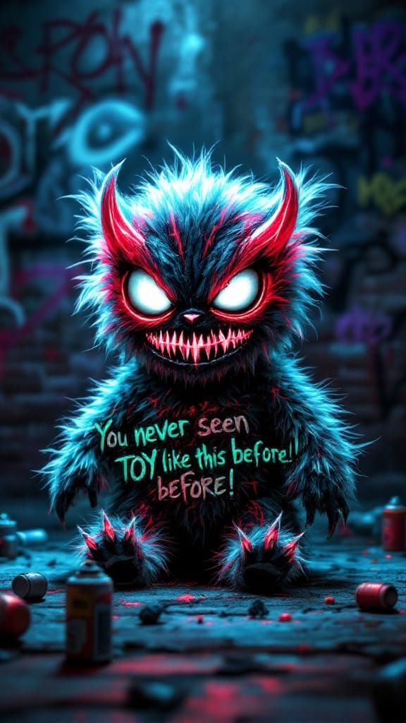 Cinematic graffiti toy design, hyperreal urban style. One de...