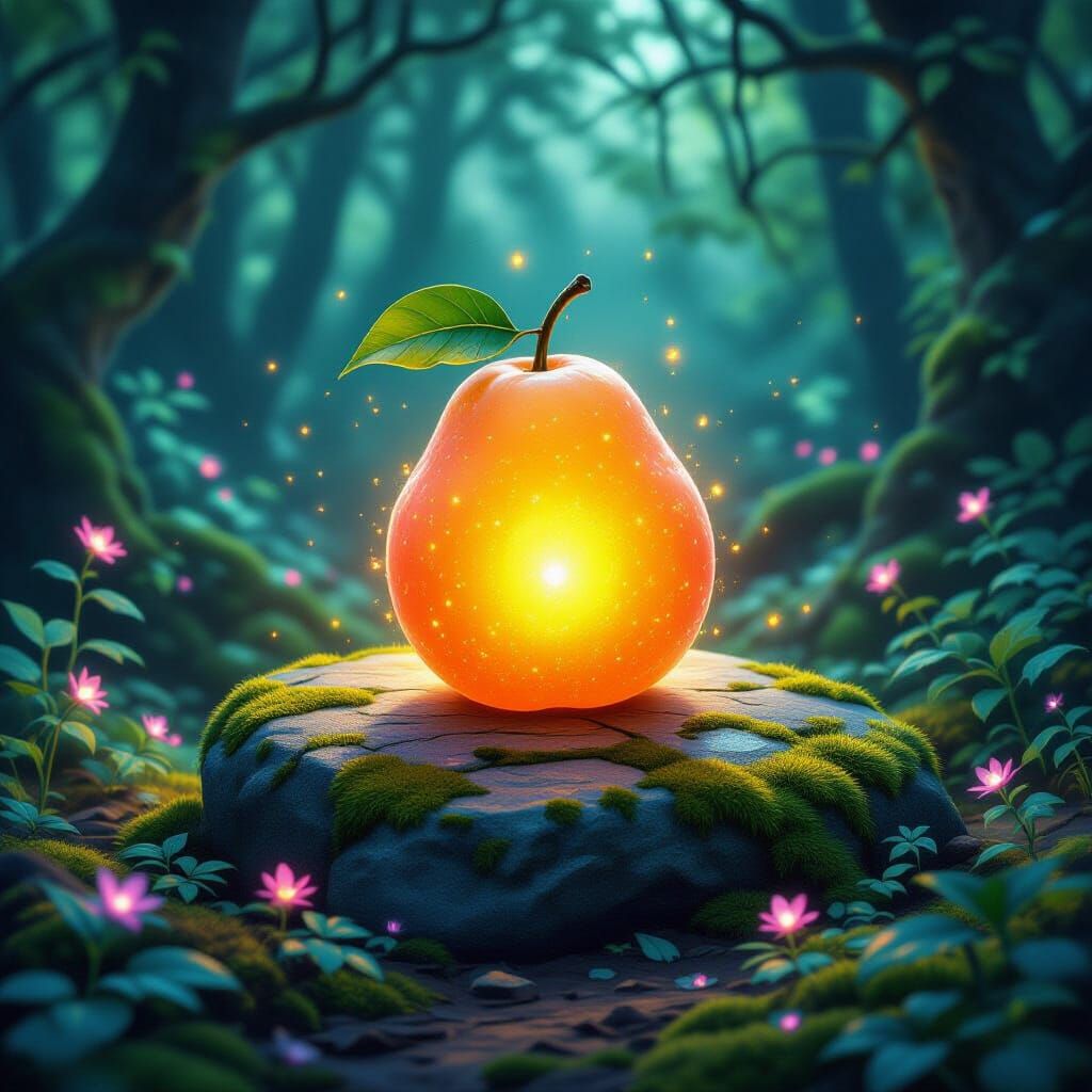 Glowing Enchanted Fruit in Mystical Forest Clearing