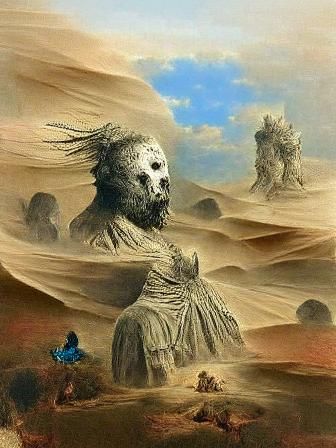 Lonely Traveler in Desert Wasteland: Gothic Horror Art