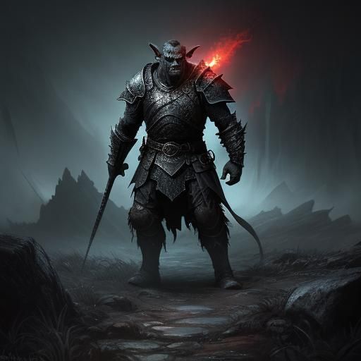 Detailed Orc Warlord in a Dark Cave