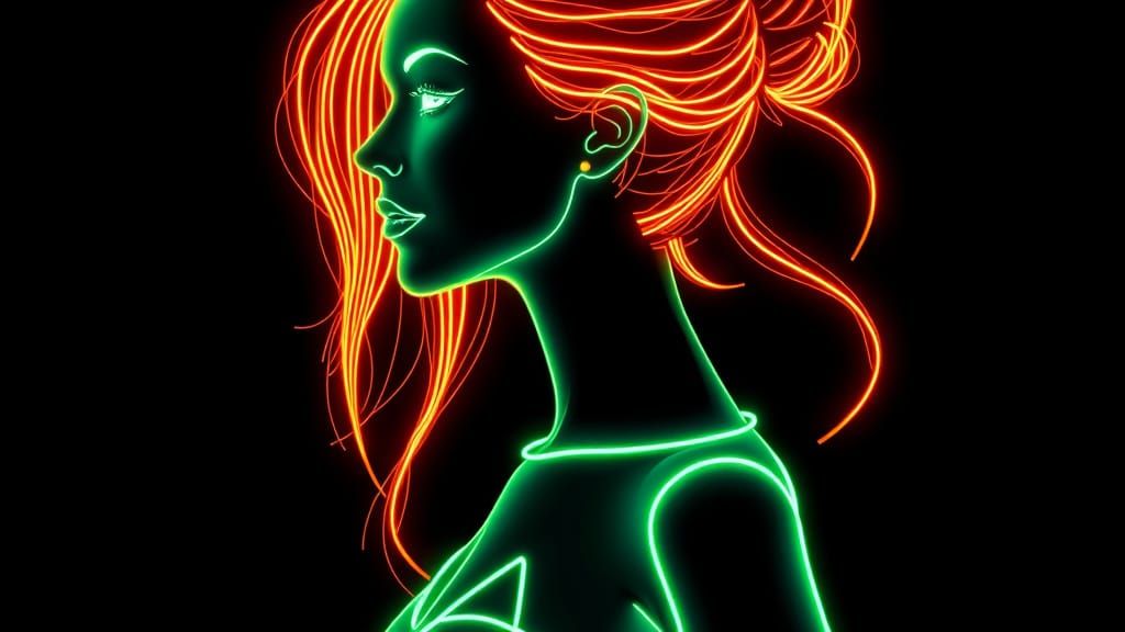 Neon Silhouette of a Futuristic Woman