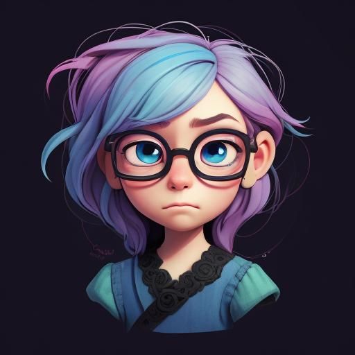 Thoughtful Person Adjusting Glasses in Crayon Cartoon Style