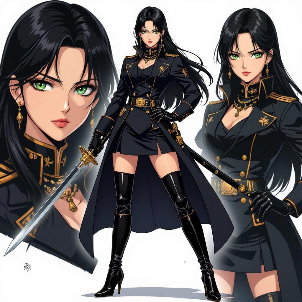 Anime Female Admiral Wielding Sword in Navy Uniform