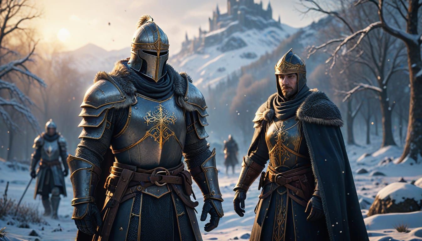 Epic Knights in Frozen Armor, Golden Hour Glow