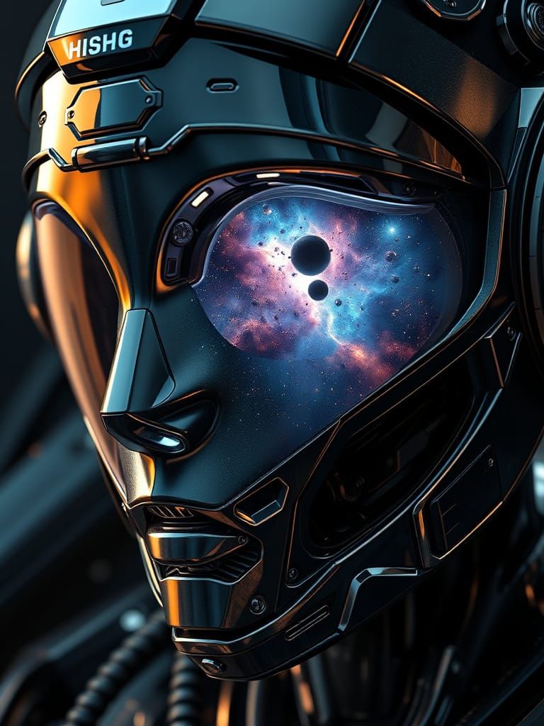 Robot Face Reflecting Nebula: Digital Matte Painting