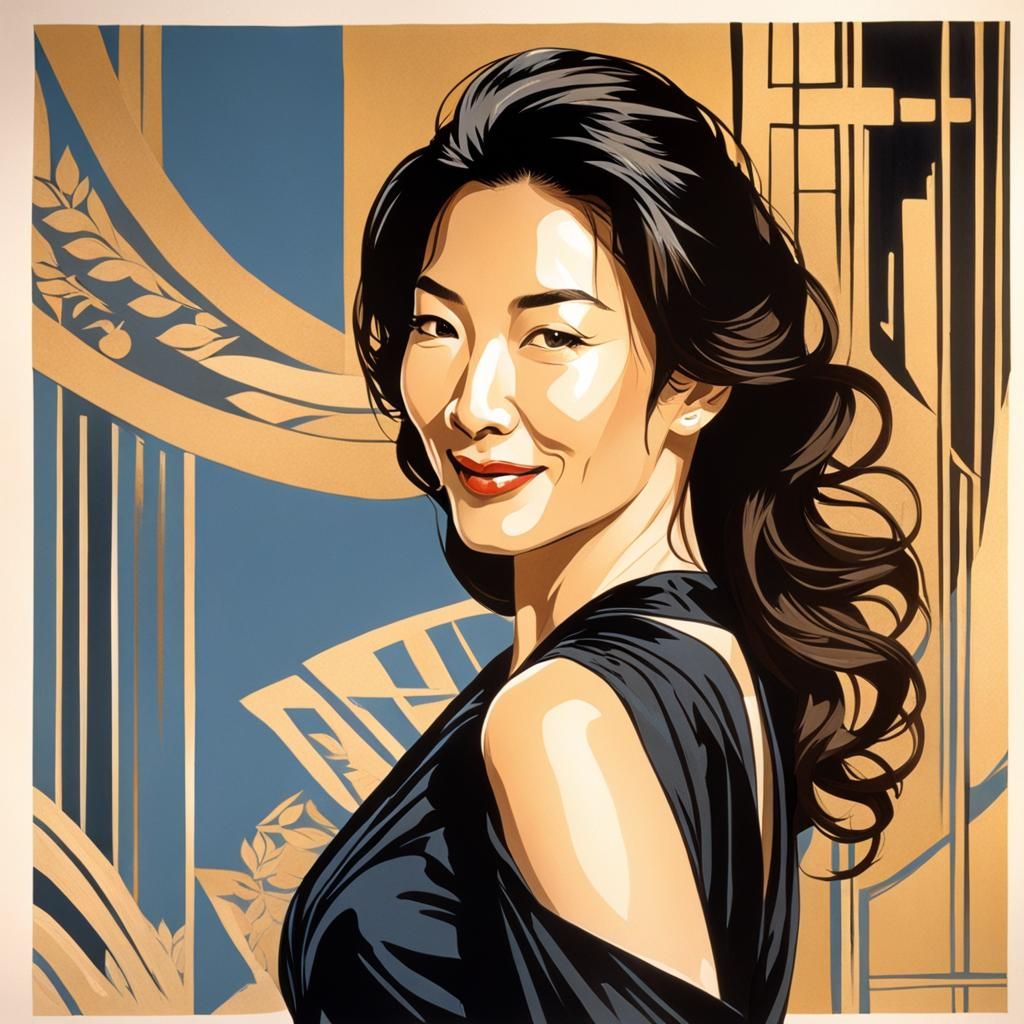 Michelle Yeoh Portrait in Mucha Style