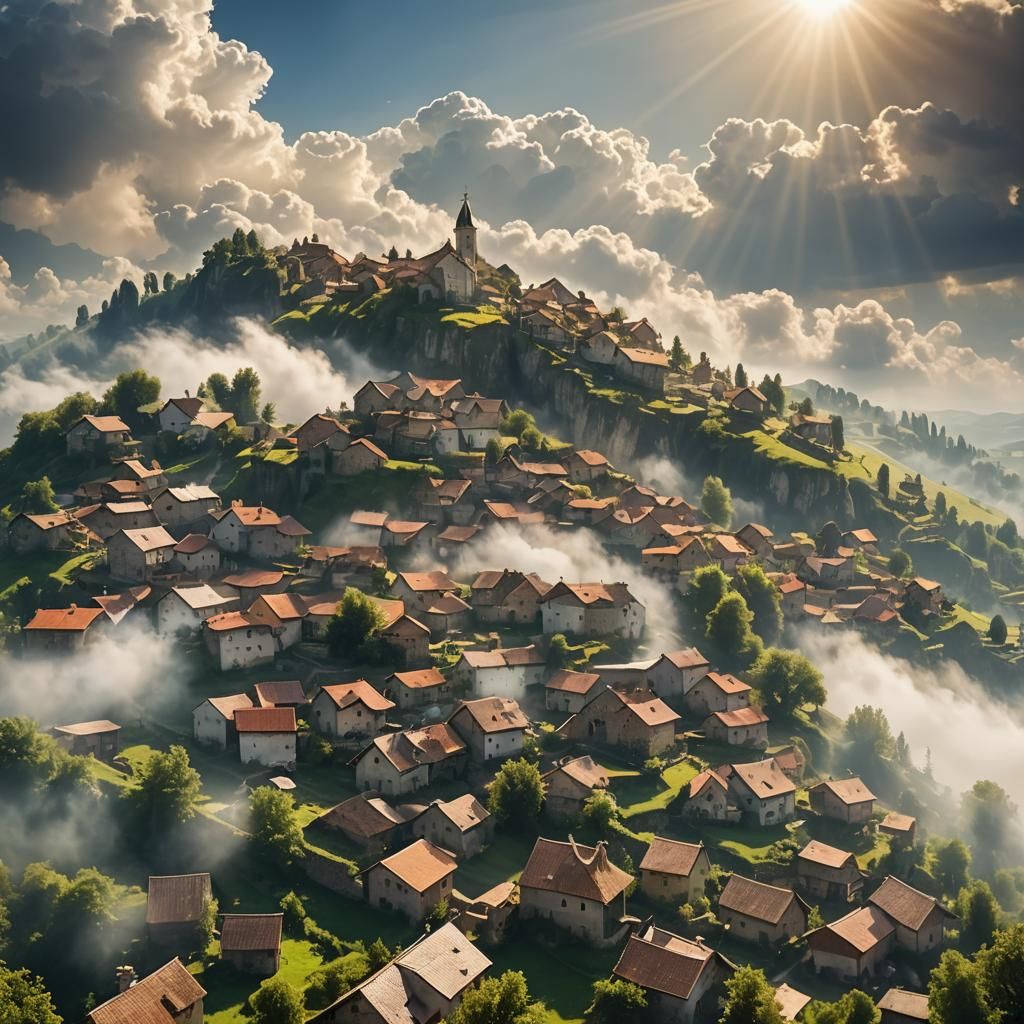 Heavenly Village Floating in the Clouds