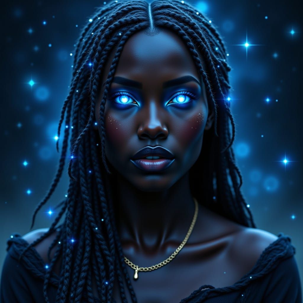 Goddess of Night: Ethereal Portrait with Cosmic Stars