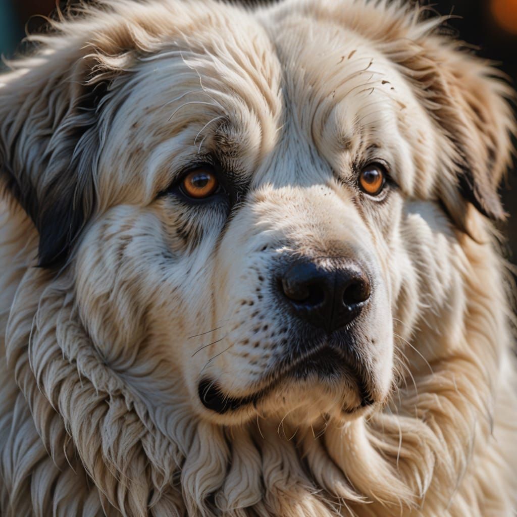 Photorealistic Pyrenean Mountain Dog Portrait with Watercolo...