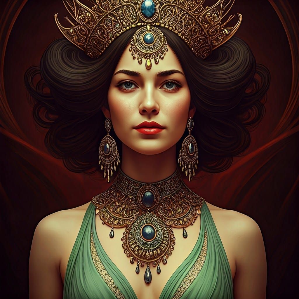 Glamorous Woman Portrait in Art Nouveau Style