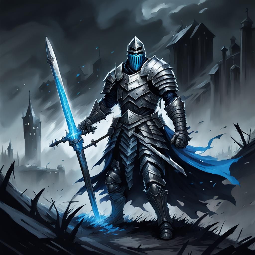 Dark Knight with Glowing Eye and Sword