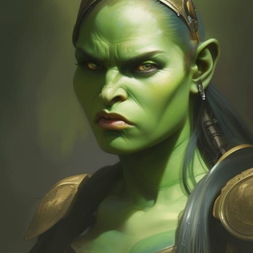 Detailed Female Orc Warrior Portrait in Hyperrealism Style