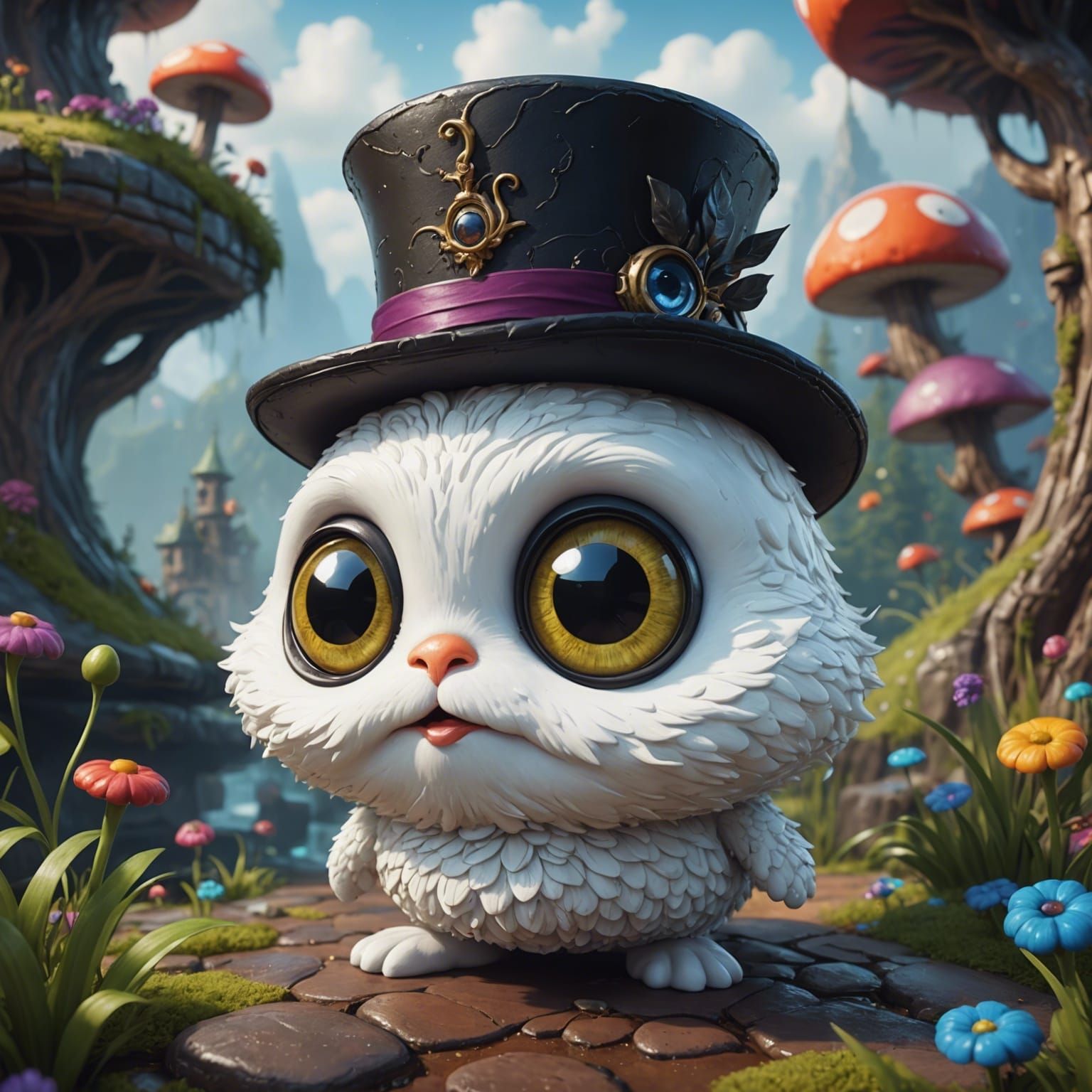 Chunky Impasto Painting of Cute Blob in Tophat