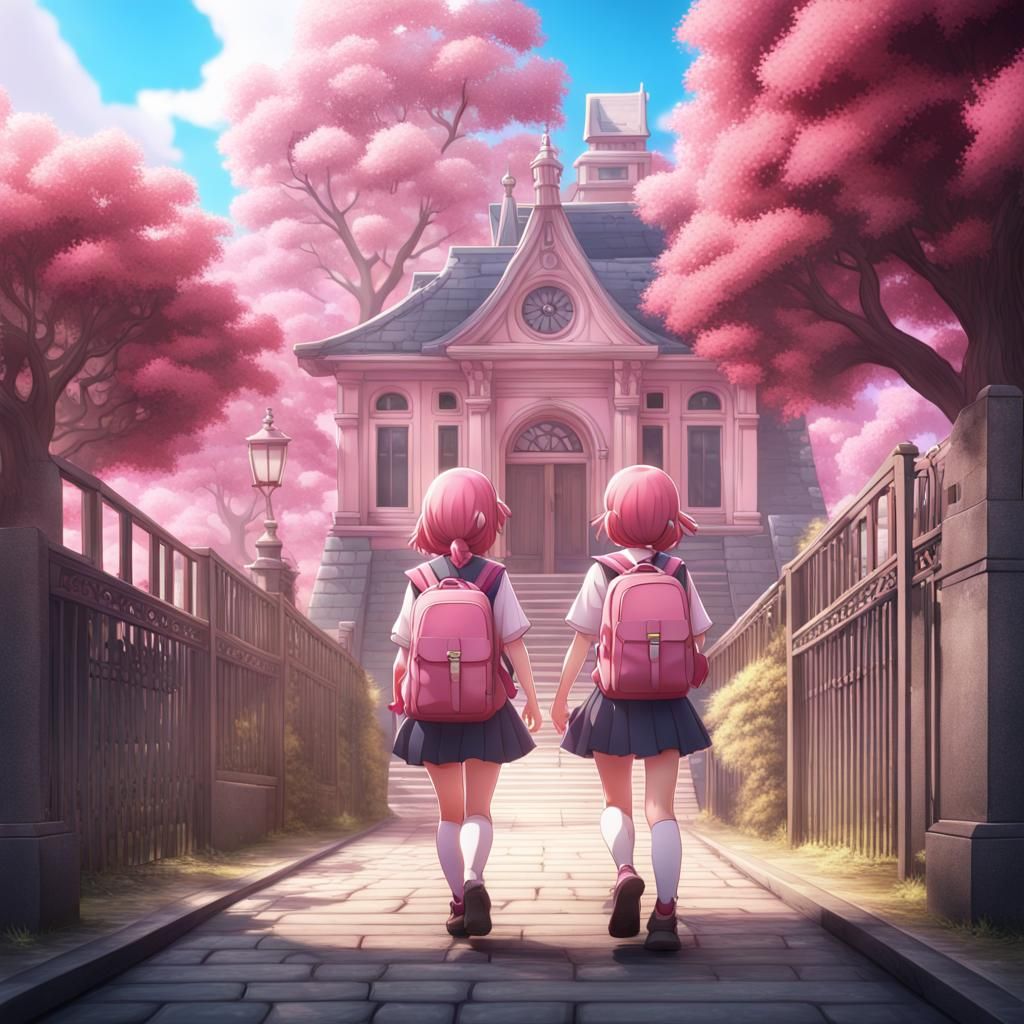 Cute Pink Manga Character Attends School