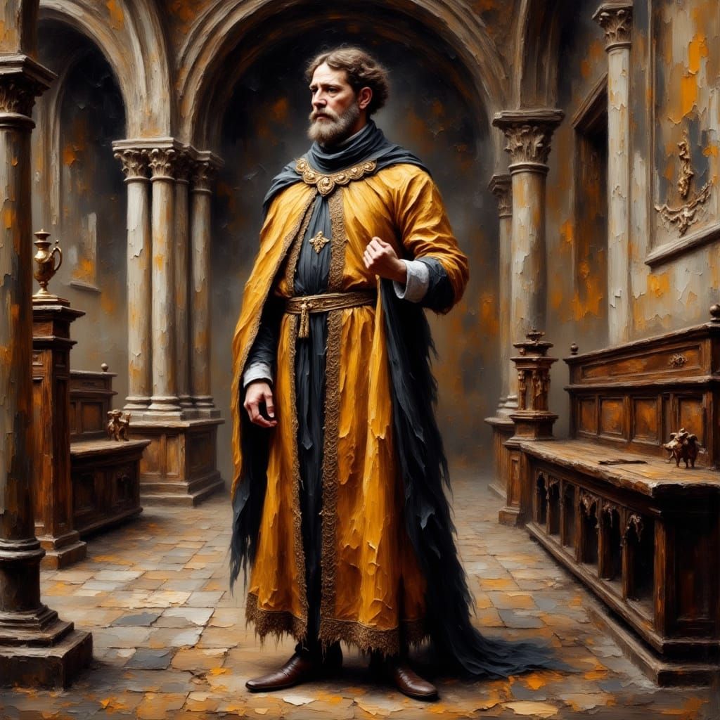 Grunge Cleric in Serene Cathedral