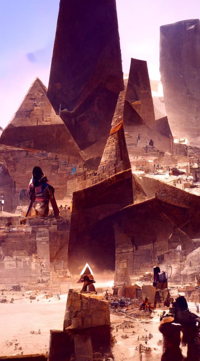 Giants Build Pyramids in Egypt: Dark Fantasy Art