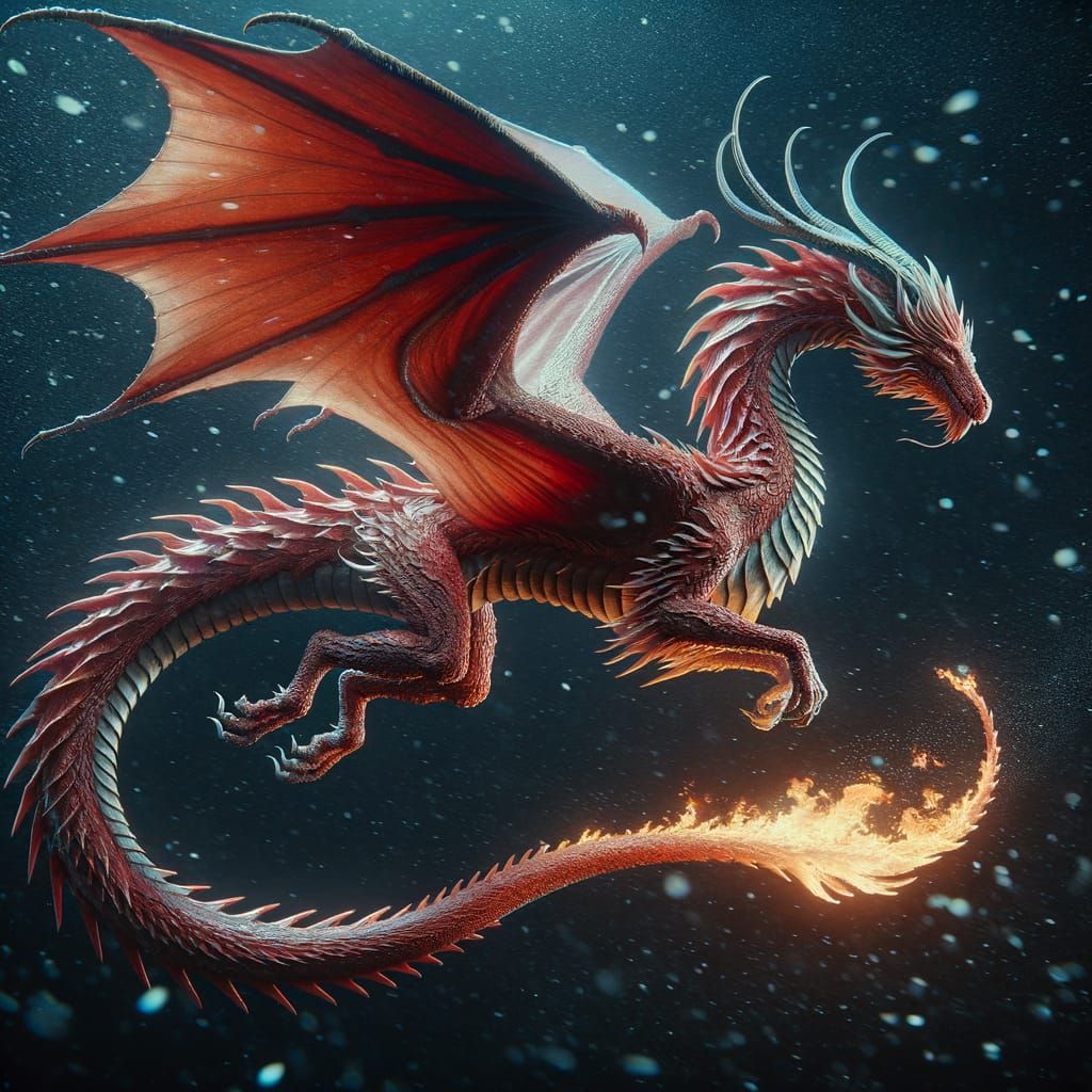 Fiery Dragon Takes Flight in Winter Night Sky