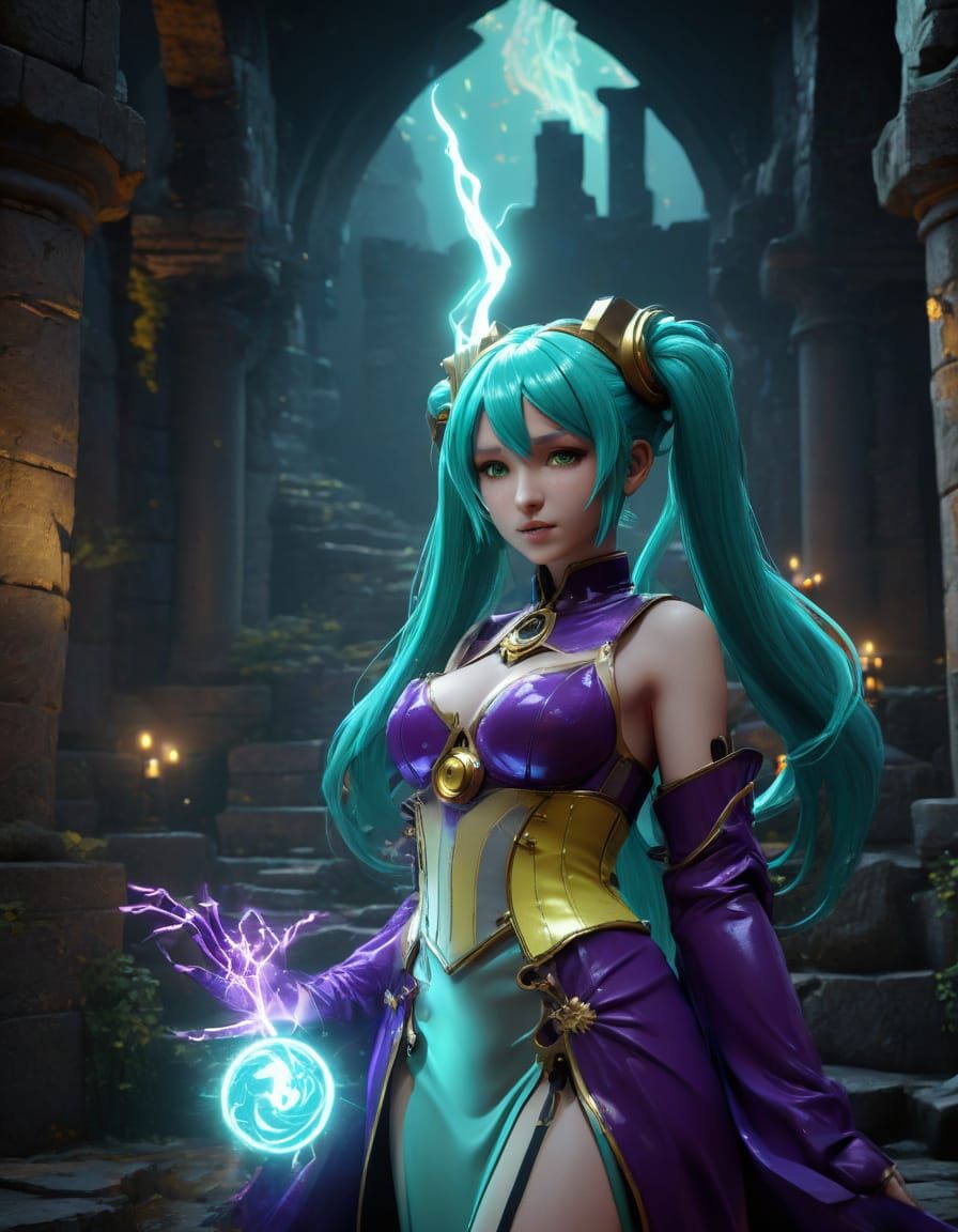 Dark Fantasy Hatsune Miku, an 8K Masterpiece of Cyberpunk Ma...