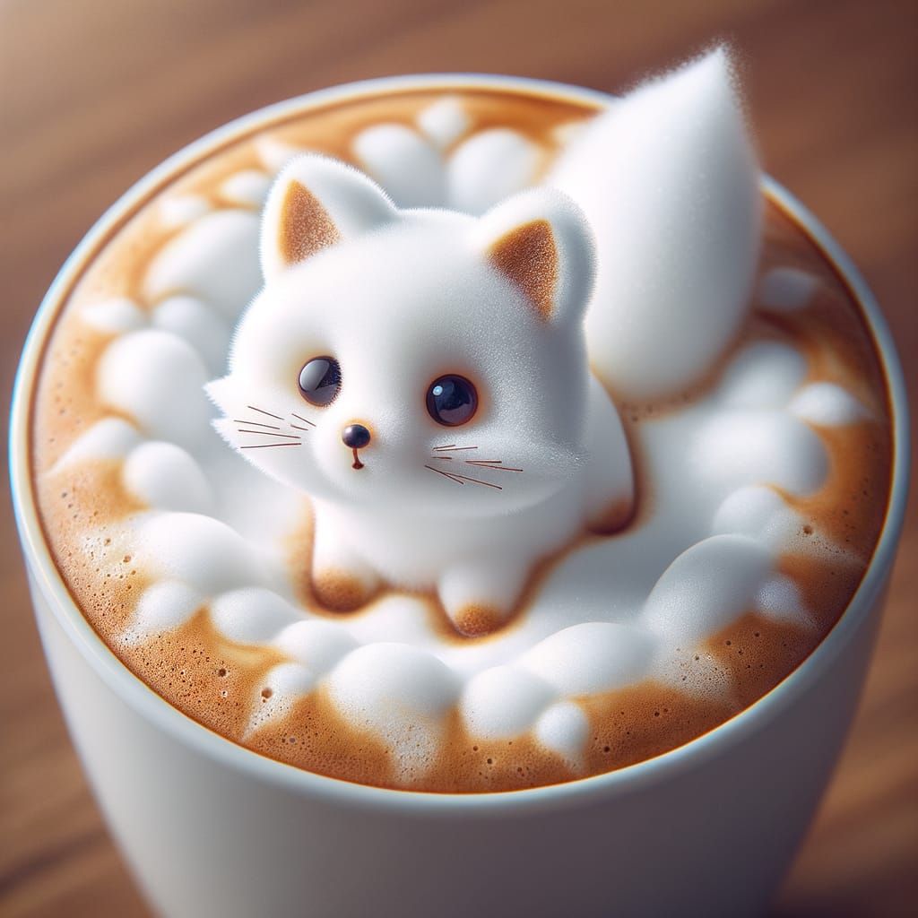 Cappuccino Art: White Fox Made of Milk Foam