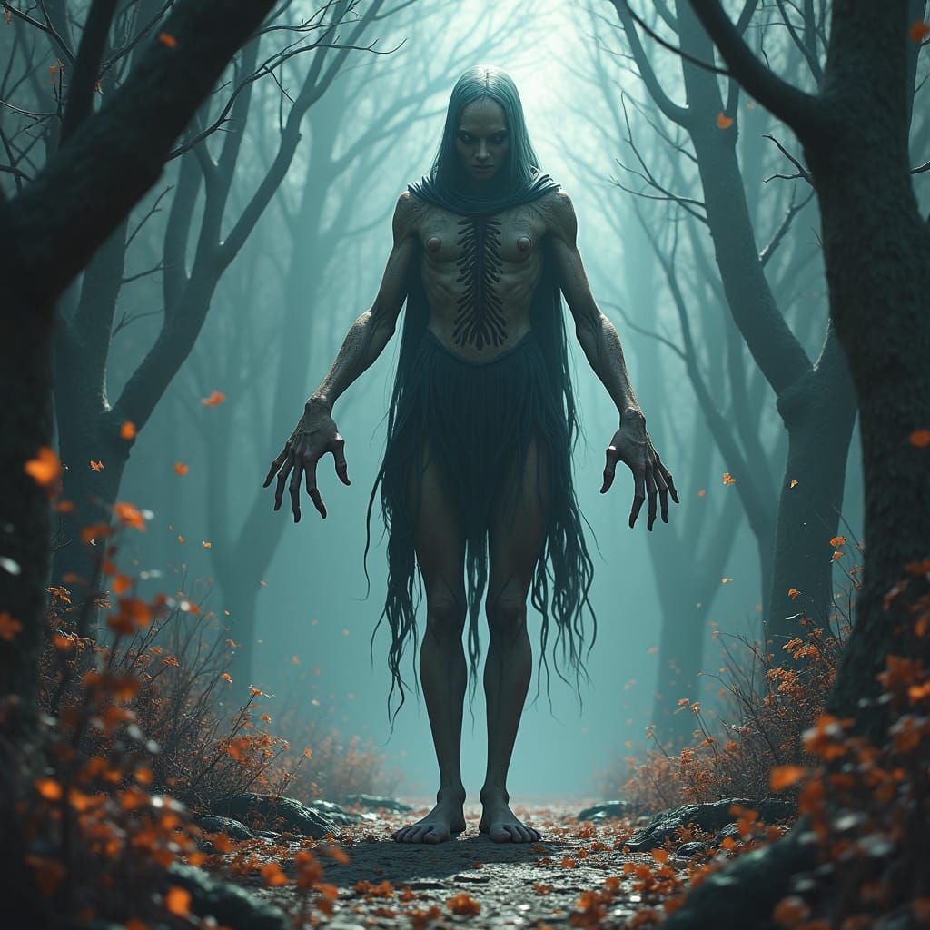 Eerie Fantasy Figure in Mystical Landscape