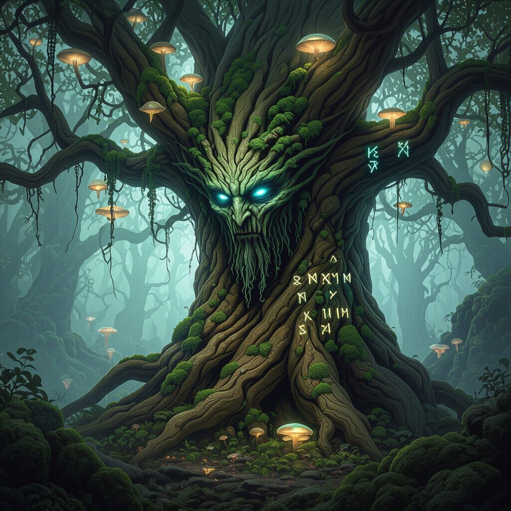 Ancient Tree Spirit Awakens in Mystical Forest
