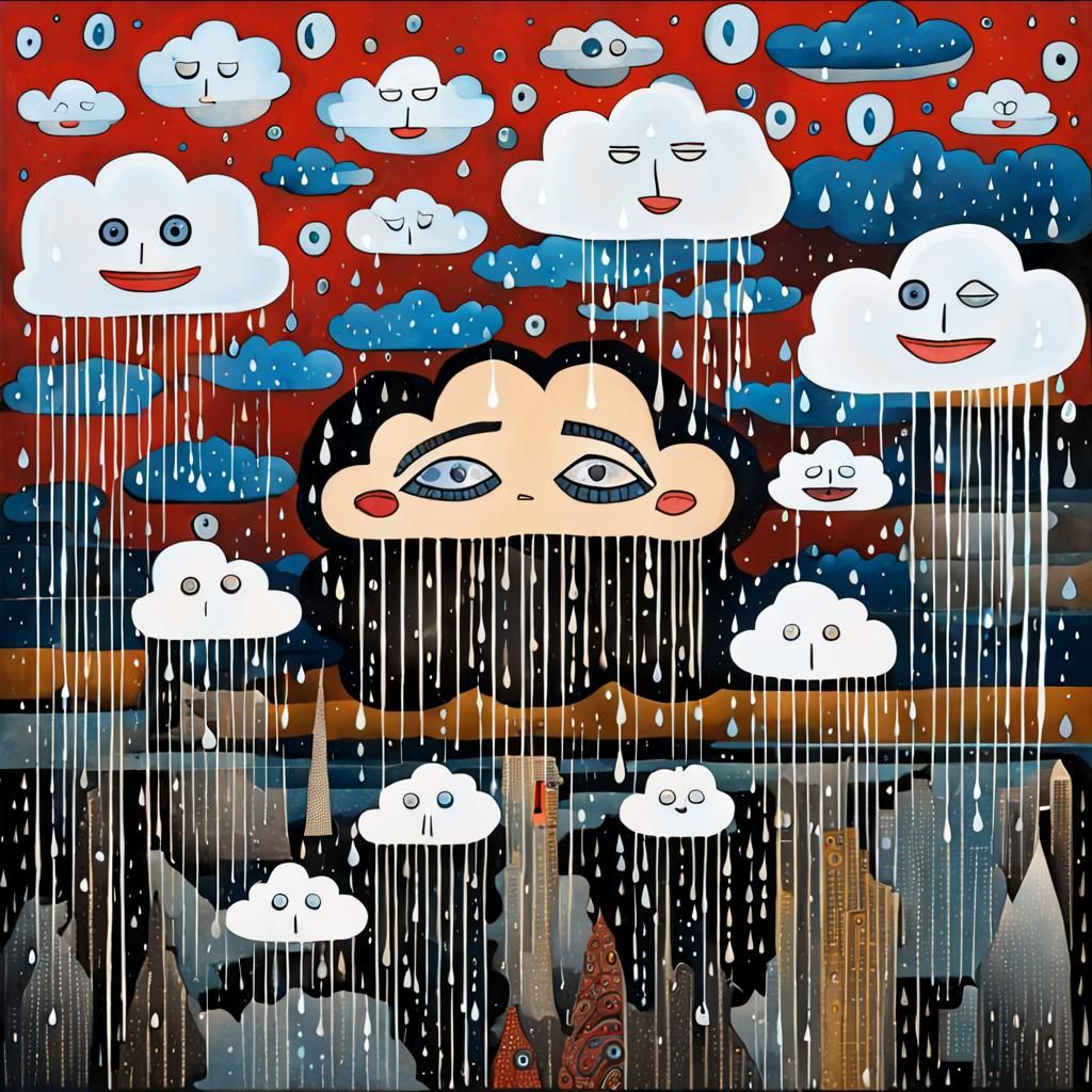 Crying Cloud in Folk Surrealist Style