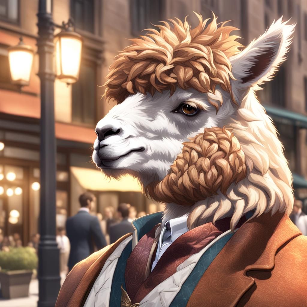 Alpaca Salesman Portrait in Hyperdetailed Digital Art