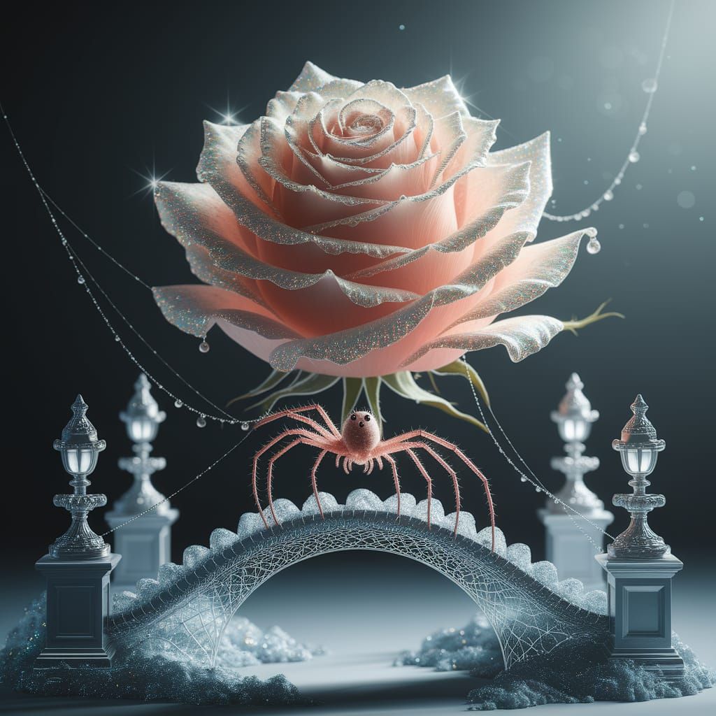 Spider Silk Rose on Ethereal Bridge in Morning Light
