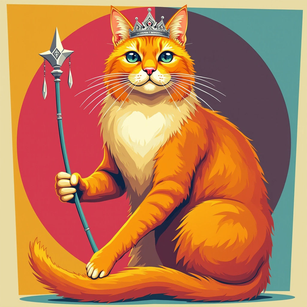 Regal Orange Cat as Fairy in Pop Art Style