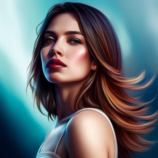 Stunning Brunette Woman in Hyperrealistic Splash Art