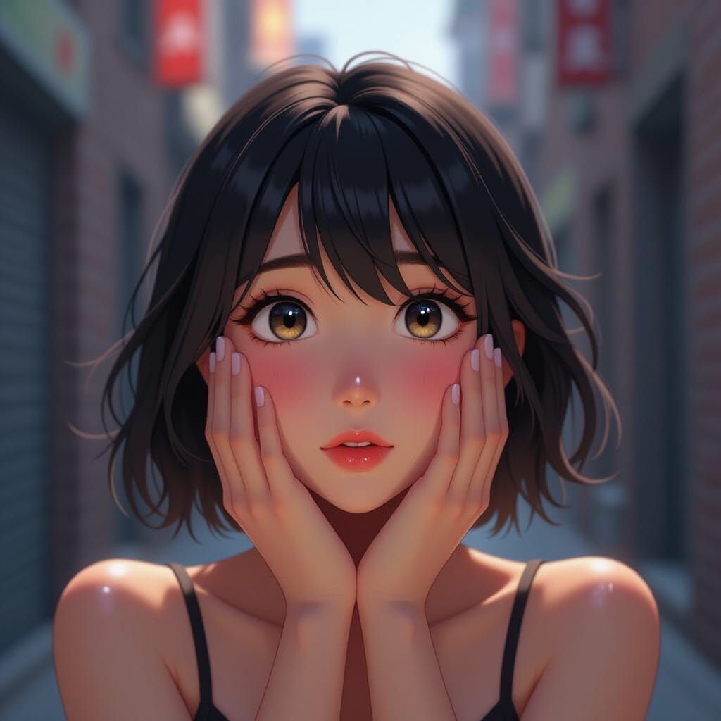 Urgent Kiss in Shadows: Anime-Inspired 3D Art