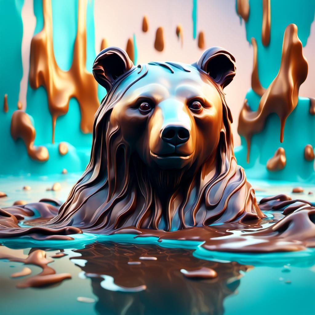 Melting Chocolate Bear in Dreamy Landscape